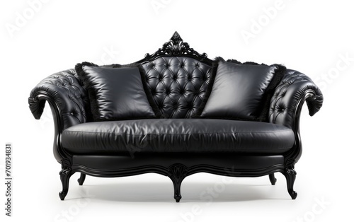 Black leather sofa 2 seater, 2seater leather sofa Isolated on white background.