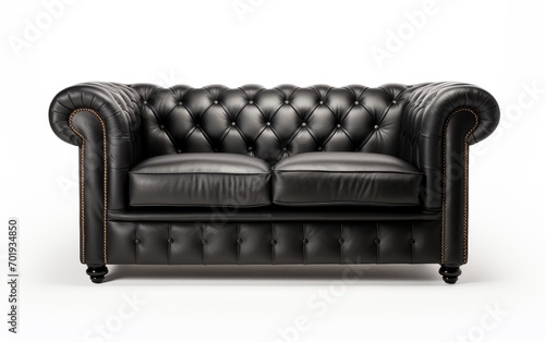 Black leather sofa 2 seater, Two seater leather sofa Isolated on white background.