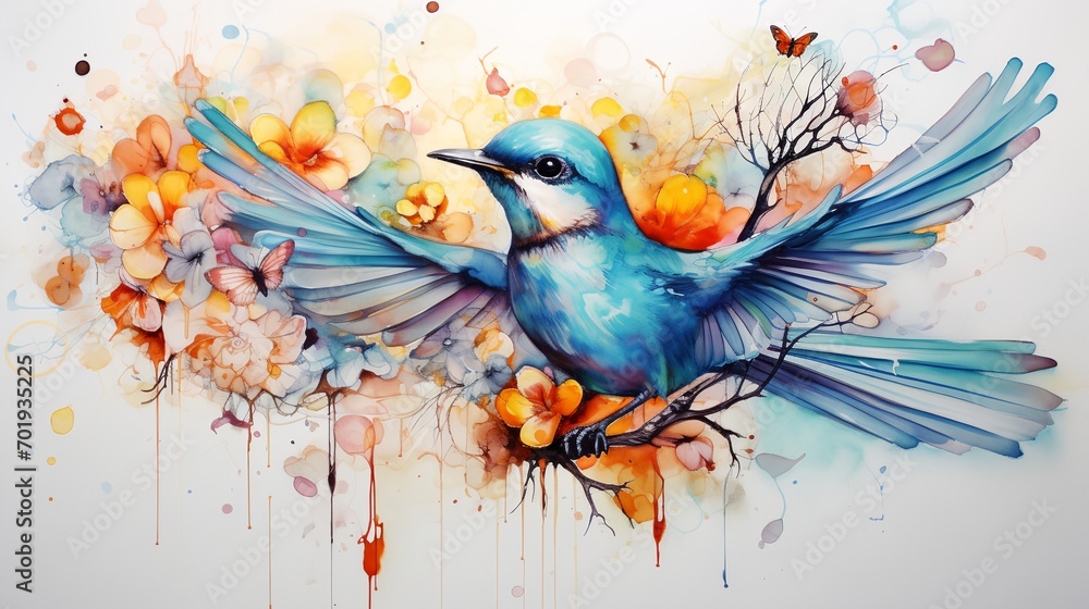 Fototapeta premium a painting of a bird with wings spread out