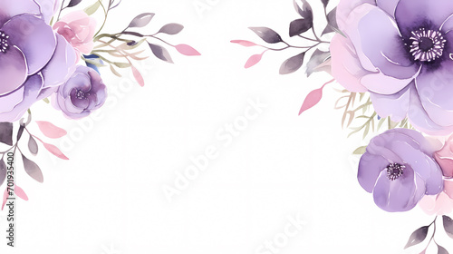 Floral frame with watercolor flowers, decorative flower background pattern, watercolor floral border background