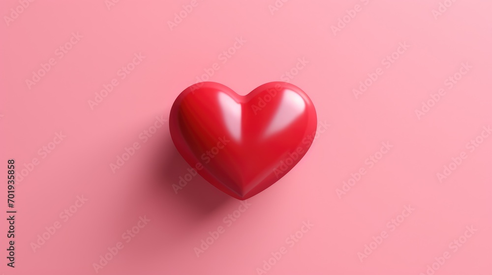 Red glossy Heart Shape on pink background. Valentines day background.