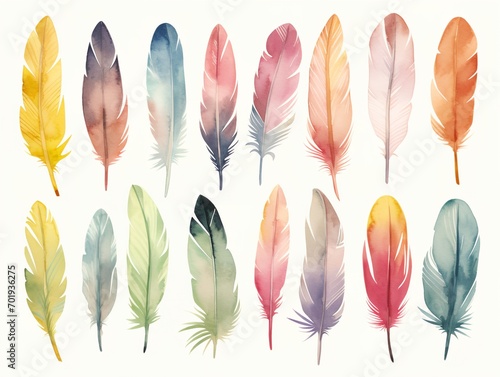 a colorful feathers on a white background © progressman