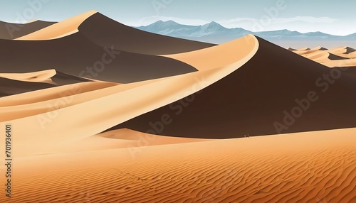 Illustration of sand dunes  Desert landscape with sunrise. Generative AI