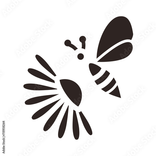 Bee and Echinacea Black Fill Icon