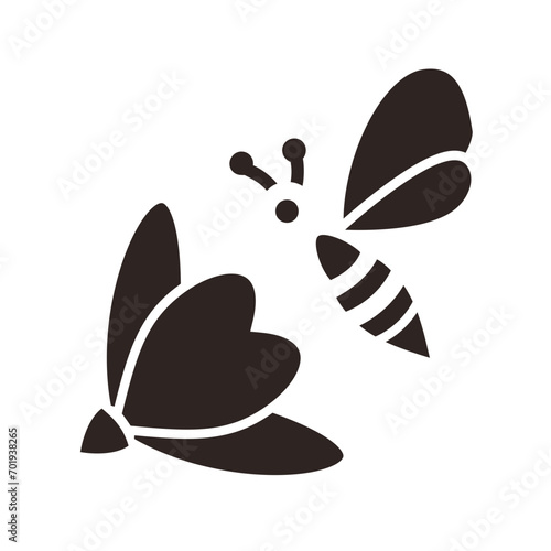 Bee and Cherry-flower Black Fill Icon