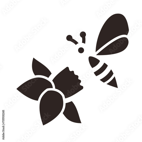 Bee and Daffodil Black Fill Icon