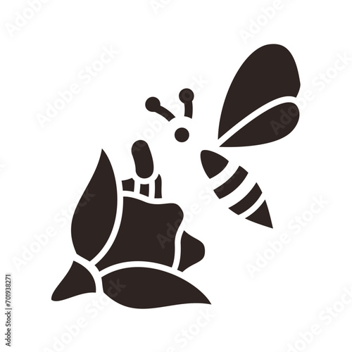 Bee and Hibiscus Black Fill Icon