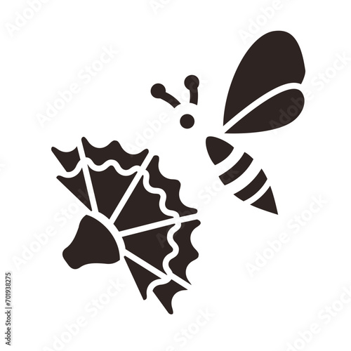 Bee and Carnation Black Fill Icon