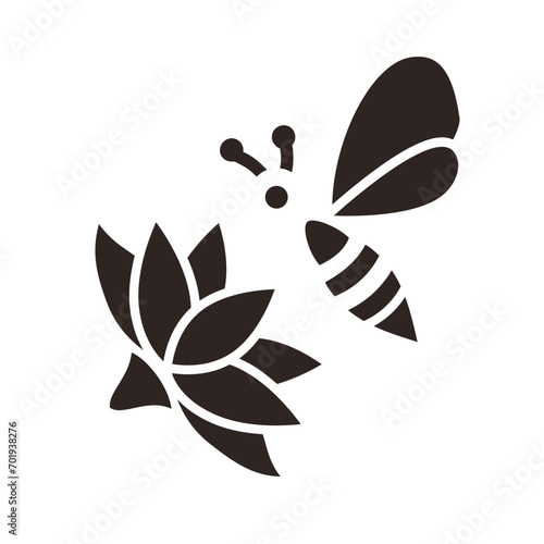 Bee and Lotus Black Fill Icon photo