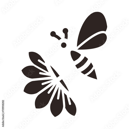 Bee and Passiflora Black Fill Icon