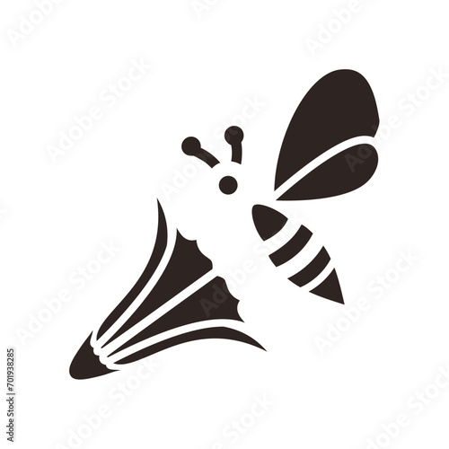 Bee and Morning-Glory Black Fill Icon