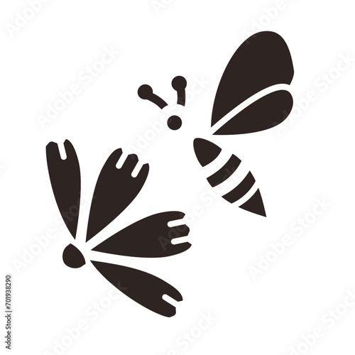 Bee and Cosmos-flower Black Fill Icon