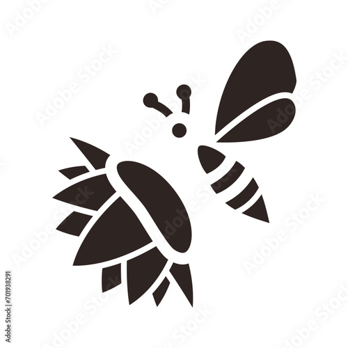 Bee and Sunflower Black Fill Icon