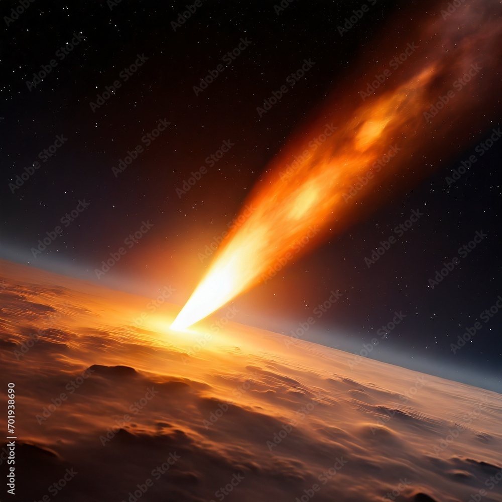 Fiery Comet flying through space