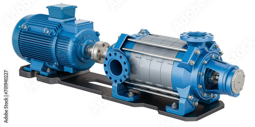 Horizontal multistage centrifugal pump. Electric water pump, 3D rendering  isolated on transparent background photo