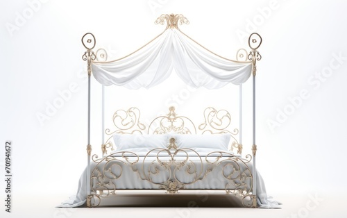 Open-frame bed, Queen steel bed, Metal bed isolated on white background.