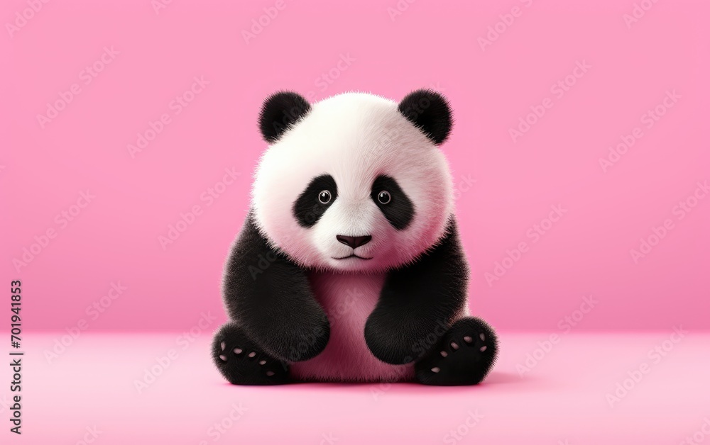 Panda isolated on pink background.