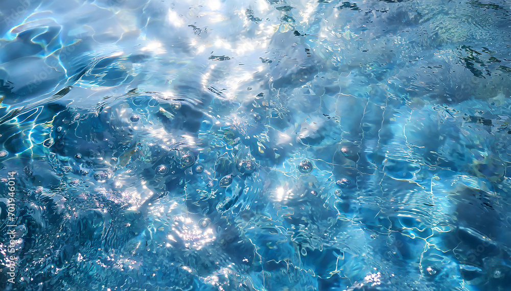 Obraz premium background of the blue sea water surface with sun rays and lens flare