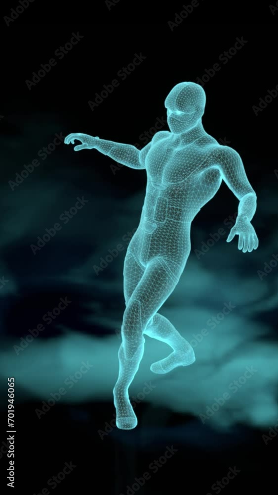 a man walking into the unknown, careful movements in front of the unknown, 3D rendering