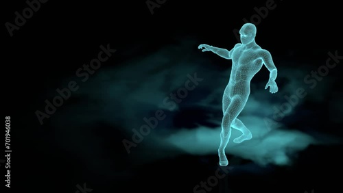 a man walking into the unknown, careful movements in front of the unknown, 3D rendering