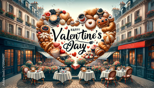 Fototapeta Naklejka Na Ścianę i Meble -  Valentine's Day banners with a French amore theme romantic streets of Paris and views