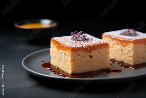 Square cut sweet potato cake on plate  epitome of bakery delight