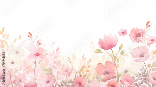 Floral frame with watercolor flowers, decorative flower background pattern, watercolor floral border background