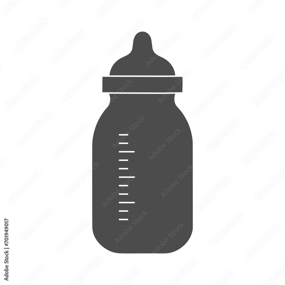 Baby milk bottle. Nutrition in the plastic container for a newborn. White drink, dairy product. Isolated vector Baby milk bottle. Nutrition in the plastic container for a newborn. White drink, dairy product. Isolated vector