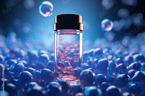 Medical vial and transparent cell merge in 3D rendered innovative visualization photo