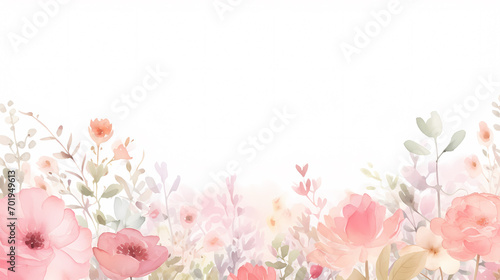 Fototapeta Naklejka Na Ścianę i Meble -  Floral frame with watercolor flowers, decorative flower background pattern, watercolor floral border background