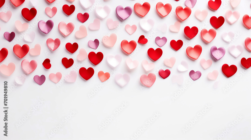 Romantic background for Valentine's Day. Valentine's Day card template with randomly scattered paper hearts. Valentine's Day Card Template with Paper Hearts Randomly Scattered for a holiday gift. Romantic background for Valentine's Day. Valentine's Day card template with randomly scattered paper hearts. Valentine's Day Card Template with Paper Hearts Randomly Scattered for a holiday gift.