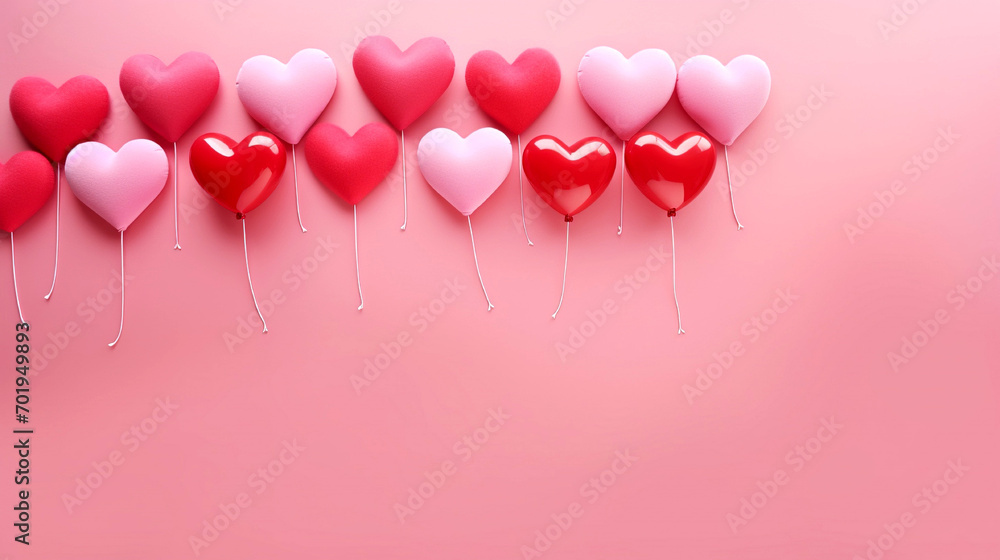 Red and pink heart shaped balloons on pink background. Red and pink heart shaped balloons on pink background.