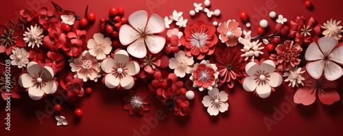 Chinese new year festive background with red decoration photo