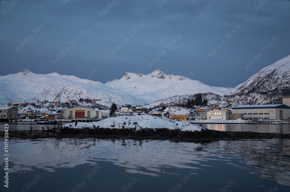 Twilight Over Modern Waterfront Residences in Lofoten, Norway