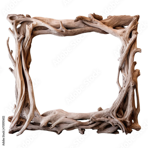 Old rustic square driftwood wooden frame isolated on transparent background. photo
