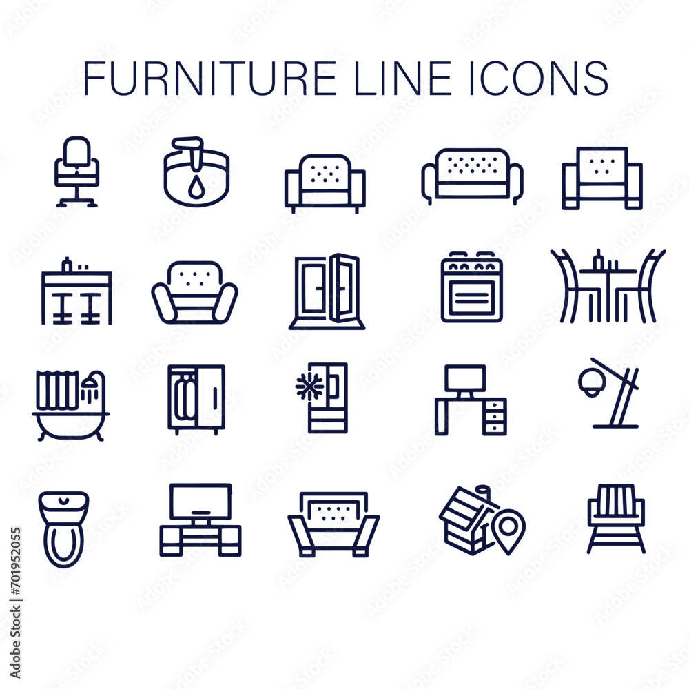  Set of Furniture Related Vector Line Icons , Furniture icon vector design 