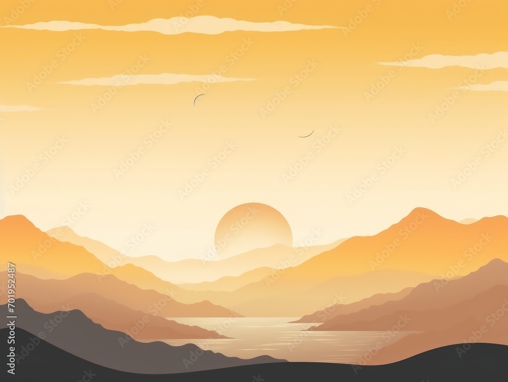 Sunset in the mountains. Sunrise over the lake. illustration Generative AI Sunset in the mountains. Sunrise over the lake. illustration Generative AI