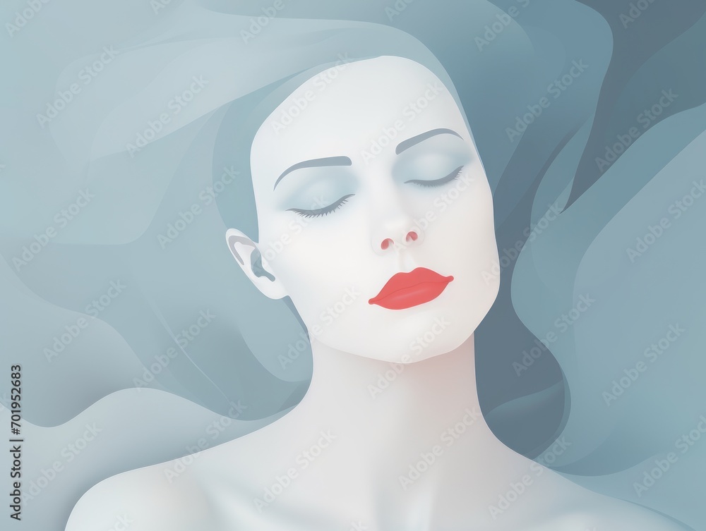 Beautiful young woman with blue eyes and red lips. illustration. Generative AI