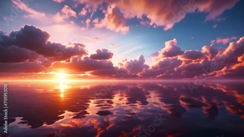 夕焼けの空と水面,Generative AI  photo