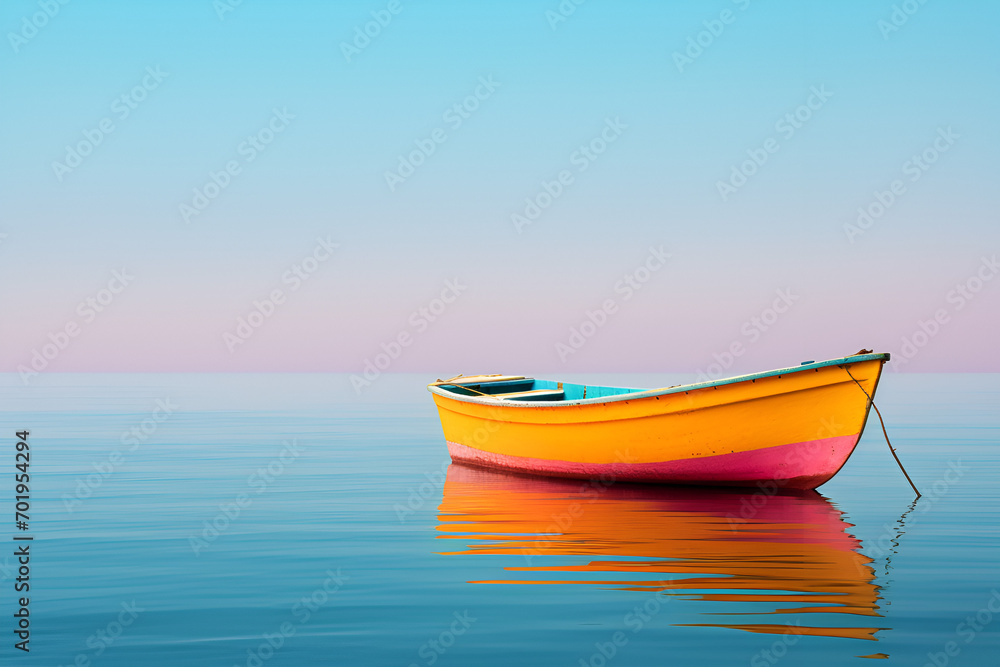 Old wooden boat close up at sunset on the sea