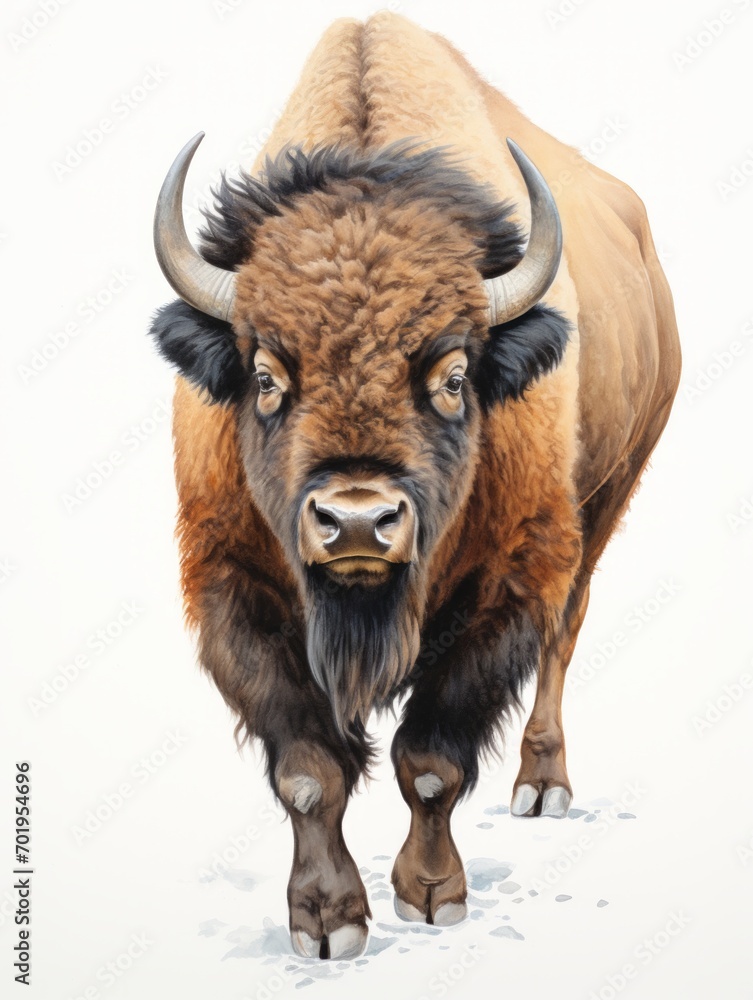 Powerful Bison in Watercolor AI Generated