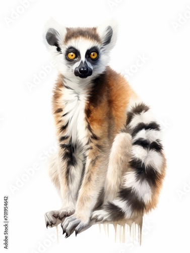Playful Ringtailed Lemur in Watercolor AI Generated © Alex