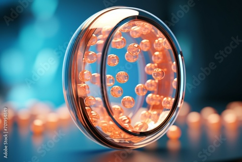 Cutting edge transparent cell capsule, intricately detailed in three dimensional rendering photo