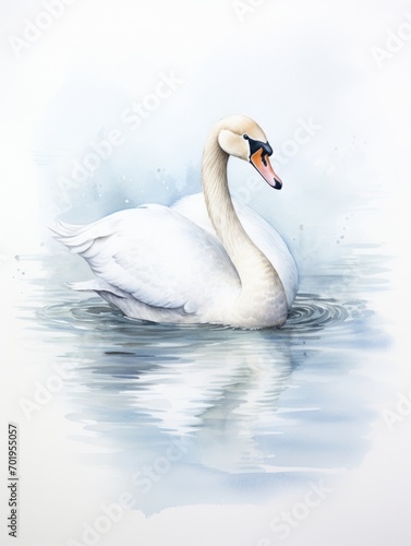 Serene Swan Gliding Gracefully on Water in Watercolor AI Generated
