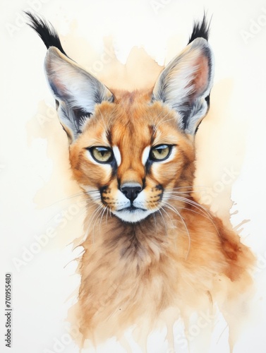 Watercolor Illustration of a Caracal with Distinctive Tufted Ears AI Generated © Alex