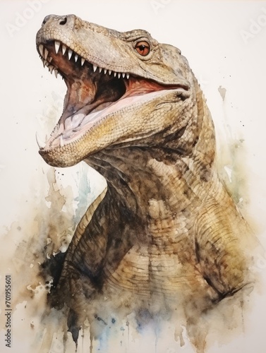 Vibrant Watercolor Painting of a Komodo Dragon with a Forked Tongue AI Generated © Alex