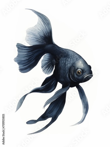 Mysterious Black Moor Goldfish Swimming in Watercolor AI Generated photo