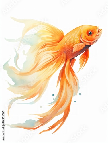 Mysterious Veiltail Goldfish Swimming in Watercolor Style AI Generated