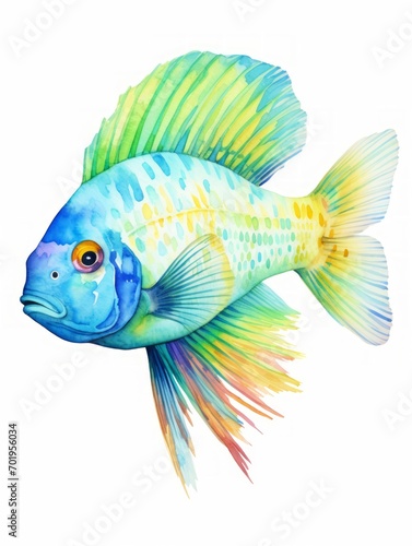 Exotic Peacock Cichlid in Watercolor AI Generated © Alex