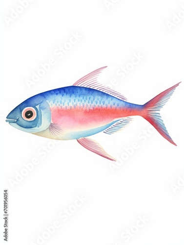 Vibrant Watercolor Depiction of a Neon Tetra with Striking Blue and Red Stripes AI Generated